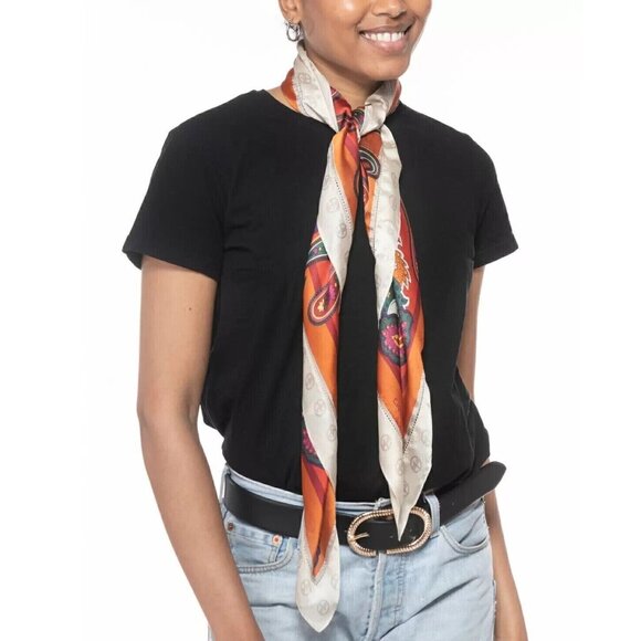 Giani Bernini Logo Paisley Border Printed Scarf, Neutral-multi, 36" x 36" - Picture 2 of 13